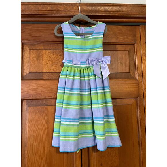 Bonnie Jean Girls Pastel Striped Fit & Flare Dress Lavender Green Blue Size 5 - Picture 2 of 9